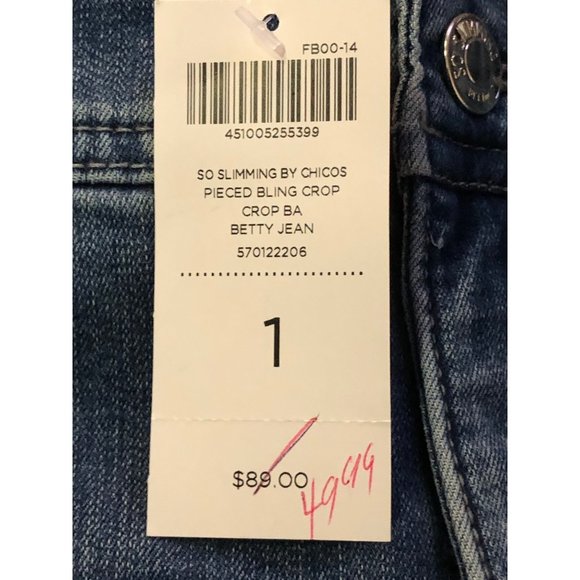 Chicos So Slimming Cropped Jeans Womens 1 (M/8) NEW - Picture 9 of 16